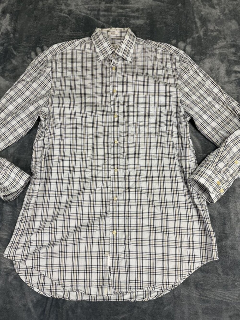 Peter Millar Mens Blue Beige Plaid Long Sleeve Button-Down Shirt Size M